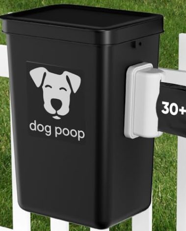 Moryimi Dog Poop Trash Can Outside, 3.1 Gallon Dog Waste Trash Can with Trash Bag Dispenser, Outdoor Dog Poop Trash Can with Lid, Black Hanging Trash Can for Fence, Garbage, Outdoors, Counter Top