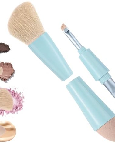 Jaasuee Multi-Tasker 4-in-1 Makeup Brush -Applicator Tool - Vegan & Travel-Friendly All-in-One Beauty Tool for On-the-Go Glam, Blue