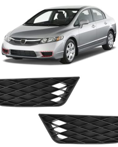 BXZ Front Bumper Insert Outer Grille Fog Light Lamp Cover Bezel Pair For 2009 2010 2011 Honda Civic(Not For 2DR)