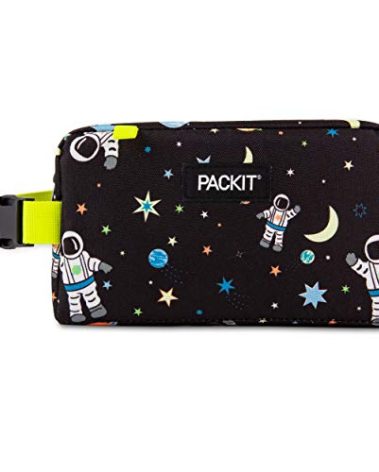 PackIt Freezable Snack Box, Spaceman, Built with ECOFREEZE Technology, Collapsible, Reusable, Zip Closure with Buckle Handle, Great for All Ages and Fresh Snacks on the go