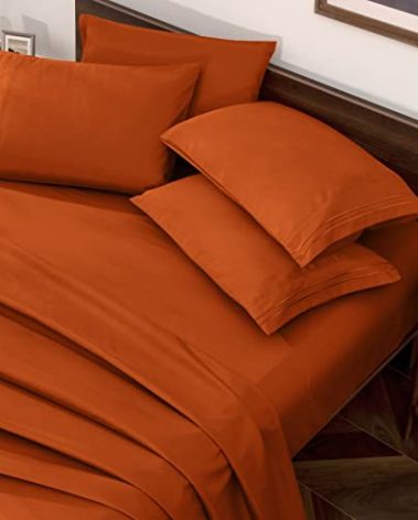 Horbaunal Burnt Orange King Size Sheet Set - 6 Piece Luxury 1800 Thread Count Bedding Sheets & Pillowcases - 16 Inch Deep Pocket Microfiber Bedding Set - Soft & Wrinkle Bed Sheets