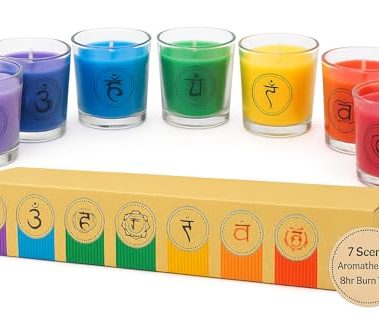 Chakra Scented Candles Gift Set, Natural Soy Wax Aromatherapy Candles for Meditation, Yoga, Relaxation & Stress Relief, Long 8-Hour Burn Each, Calming Spiritual Decor