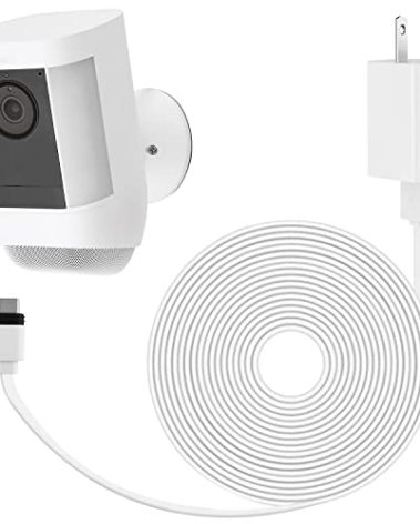 ALERTCAM Power Adapter for Spotlight Cam Plus/Pro (Battery), with 25Ft/7.5m Flat Weatherproof Outdoor Cable Continuously Power Your Camera - White