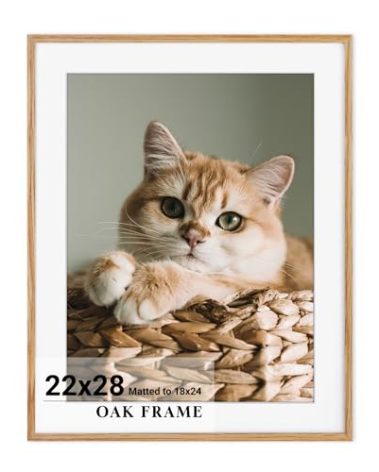 Heimlove 22x28 Picture Frame for wall,Premium Solid Oak Wood Poster Frames Mat for 18x24 Picture & Tempered Glass-22x28 frame for Wall Art Photo and Prints,Tabletop Display family picture-Natural Oak