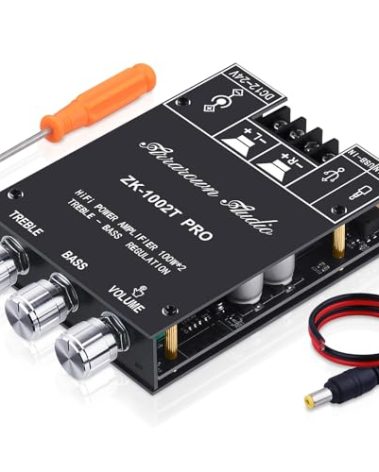 ARRAROWN ZK-1002T PRO 2.0 Channel Bluetooth 5.0 Amplifier Board 200W HiFi Subwoofer Audio AMP with Treble and Bass, BT USB and AUX Inputs, DC 12-24V 2.0 Channel Stereo AMP Module for DIY Speakers