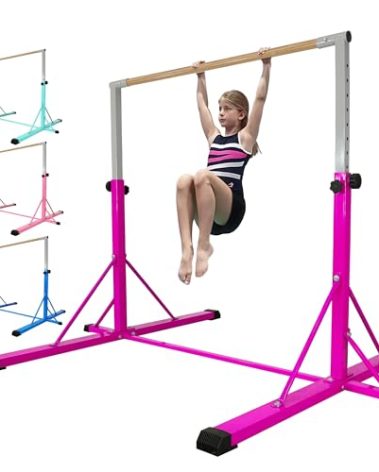 FC FUNCHEER Gymnastics Bar for Kids Ages 3-15, 35" to 60" Adjustable Height, 4FT Wide Base - Professional Kip Bar with 360° Stability & Fiberglass Crossbar, Easy Fold&Solid Design for Home Training