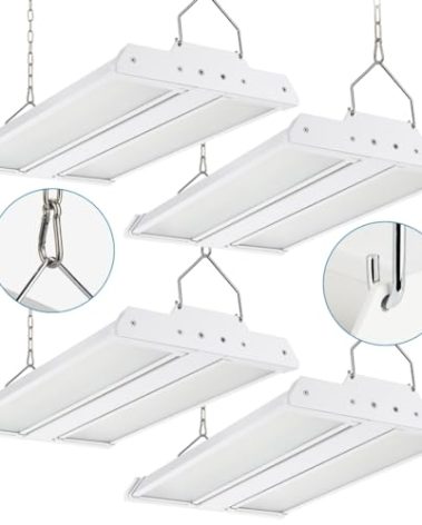 Xbuyee 4-Pack High Bay LED Shop Light 1.35FT 150W 21000Lumens 5000K Daylight 100-277V, Commercial Mini Linear High Bay Lights for Warehouse Workshop Supermarket Stadium, 0-10V Dimmable, ETL