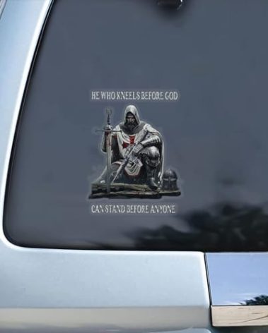 Premium Christian Templar Car Decal – Durable & Waterproof Vinyl Sticker 'He Who Kneels Before God' – Knight Templar Catholic Decal for Car, Truck, Window, Laptop, Tumbler | 6.1 Inches