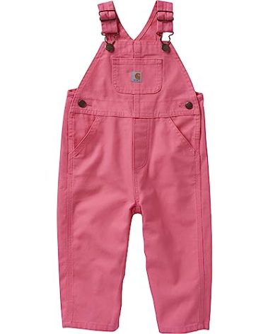 Carhartt Baby Girls Canvas Bib Overalls, Carhartt Pink Lemonade, 9 Months