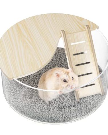 BUCATSTATE Hamster Sand Bath Container - Acrylic Shower and Digging Room Litter Box for Mice Lemming Gerbils (Circle Shaped)