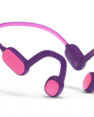 Mehomeli Kids Headphones, Bluetooth 5.2 Air Conduction Open Ear Headphones, 85dB Volume Limiting, Stereo Sound with Mic, IPX5 Waterproof, 20H Playtime, Perfect for School and Outdoor Activities-Purple