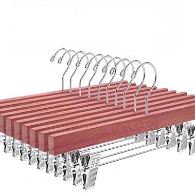 Amber Home 12 Pack American Red Cedar Wood Pants Hangers, Natural Cedar Wooden Slacks Skirts Hangers with 2-Adjustable Clips, Bottom Hangers for Trousers, Jeans, Shorts (12 Pack)