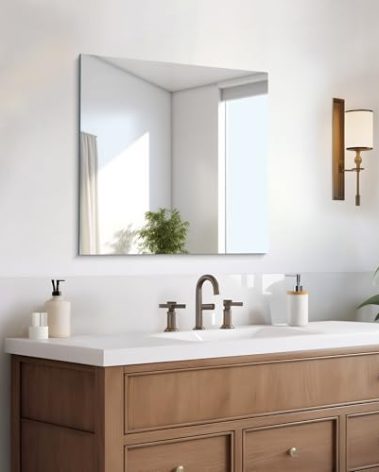 CILIBER Frameless Mirror, 24x24 inch Square Bathroom Mirrors for Wall, Upgraded Shatterproof Vanity Mirror Over Sink with Polished Edge for Bathroom,Bedroom,Living Room and Entryway
