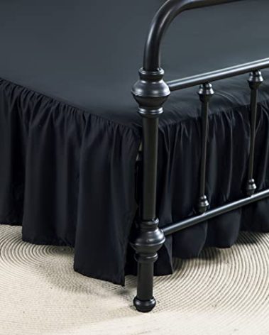xuan dian Bed Skirt Twin Size Ruffled Bed Skirt with Split Corners, 14 Inch Drop Dust Ruffle Bed Skirts with Platform, Black