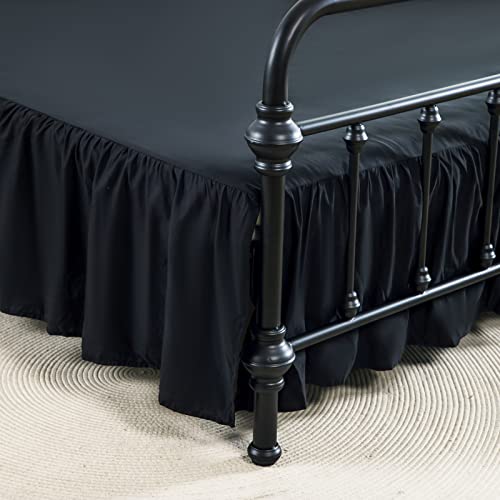 xuan dian Bed Skirt Twin Size Ruffled Bed Skirt with Split Corners, 14 Inch Drop Dust Ruffle Bed Skirts with Platform, Black