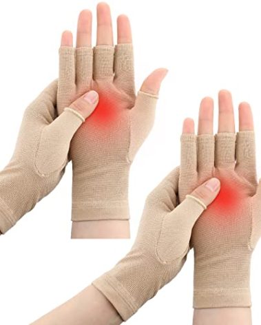 Woanger 2 Pairs Seamless Lymphedema Compression Gloves 20-30 mmHg Fingerless Compression Gloves (Medium)