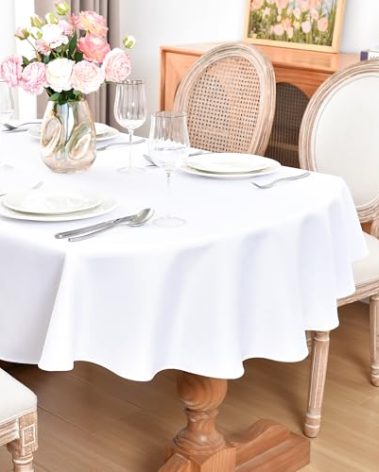 eeivs Oval Tablecloth 60 x 102 Inch Washable Polyester Table Cloth Solid White Heavy Duty Fabric Table Cover Daily Use for Dining Home Kitchen Party Wedding