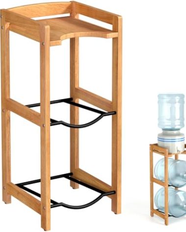 5 Gallon Water Jug Holder with Top Shelves, Natural Solid Wood Water Dispenser Stand 31"H, 3-Tiers 5 Gallon Water Jug Stand, Water Cooler Jug Rack, 5 Gallon Water Bottle Holder with 2 Slot & Top Shelf