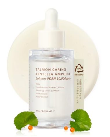 HEVEBLUE Salmon Caring Centella Ampoule - Salmon PDRN, Salmon Egg Extract, Centella, Madecassoside, Calming, Soothing, Restore and Rejuvenate, Sensitive Skin, Korean Skincare