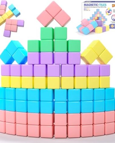 45pcs Magnetic Blocks for Kids Ages 3-5,Magnetic Building Blocks for Toddlers Girl Toys,Creative Sensory Toys 1-3 Magnet Cubes Toys Gifts for 3 4 5 6 7 8 Year Old Boys & Girls Birthday Christmas