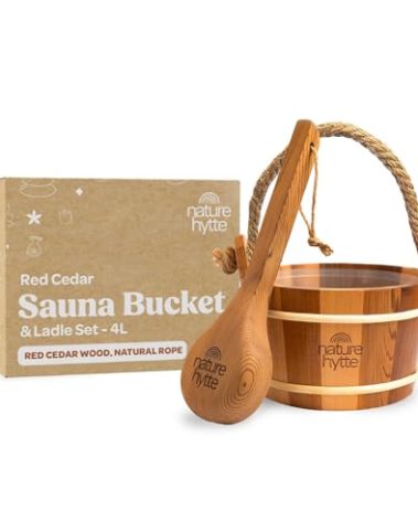 Nature Hytte Red Cedar Sauna Bucket and Ladle Set 4L (1 Gallon) - Natural Rope Handle - Premium Red Cedar Wood - Natural Aroma - Elegant Gift-Ready Packaging