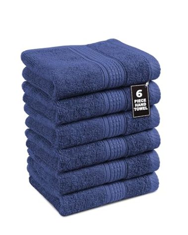 LANE LINEN Bath Hand Towels Pack of 6 (16"x28") - Turkish Hand Towel Set for Bathroom - Durable, Quick Dry, Soft & Highly Absorbent Long Lasting Hand Towel Set - Dorm Essentials for Boys - Navy Blue