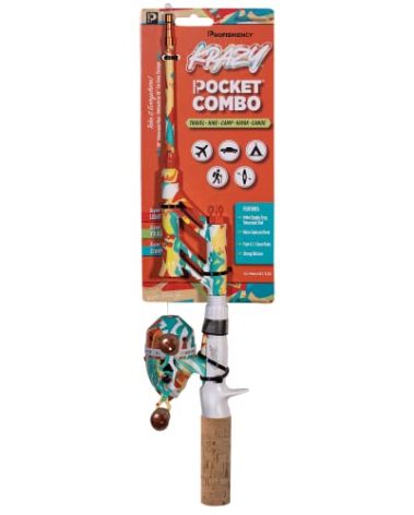ProFISHiency Krazy Pocket Combo |30” Light Action Tangle-Free Telescopic Fiberglass Rod |Micro Spincast Reel 4.1:1 Gear Ratio |Pre-Spooled w/ 6lb Line