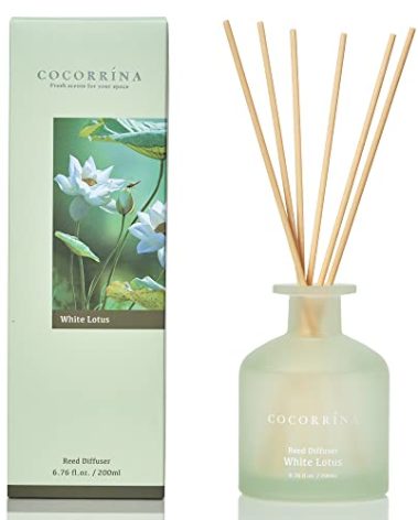 Cocorrína Reed Diffuser - White Lotus 6.76oz Diffuser with Sticks Home Fragrance Essential Oil Reed Diffuser for Home Bedroom Bathroom Shelf Decor Office Decor (Summer Collection)