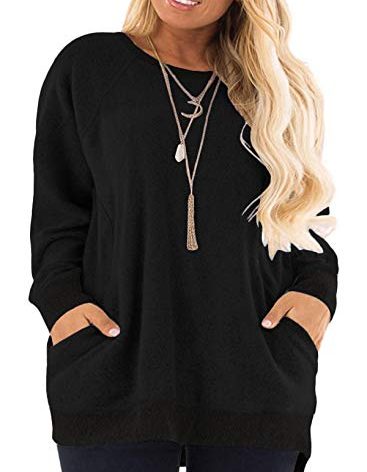 DOLNINE Womens Plus Size Tops Casual Long Sleeve Sweatshirts Pocket Tee Shirts Black-22W