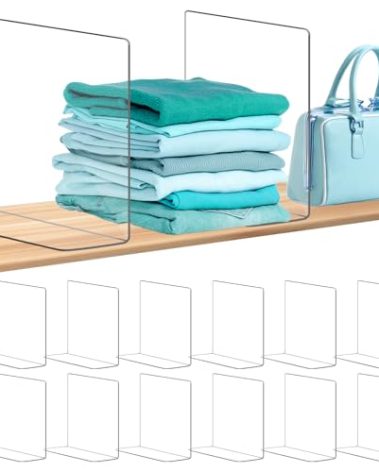 OKPOW Acrylic Shelf Dividers for Closet Organization: 12" Tall x 10" Deep Durable Clear Shelves Separators for Clothing Adjustable 12 Pack