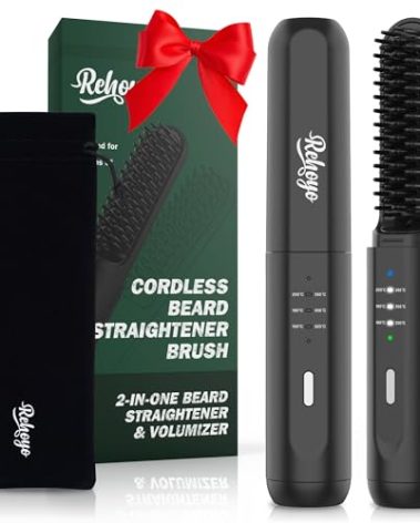 Beard Straightener for Men, Portable Cordless Heated Hair & Beard Straightening Brush with Anti-Scald & Ionic Technology, 3 Temperature Setting Comb for Home Travel
