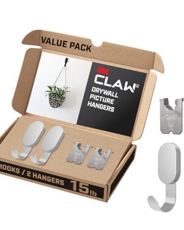3M CLAW 15 lb. 2 Drywall Silver Hooks & 2 Extra Picture Hangers, Heavyweight Hanging Solution for Backpacks, Jackets, Pictures and Room Decor, Cute Wall Hooks - 4 Pack
