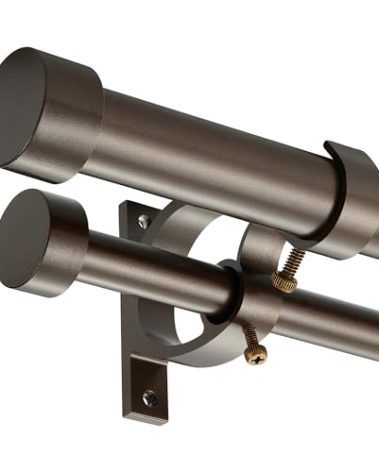 Lwiiom Dark Bronze Double Curtain Rods 72 to 144 Inches (6-12 Feet),1-Inches Front and 5/8 Inches Back Adjustable End Cap Double Window Drapery Rod for Drapes and Curtains