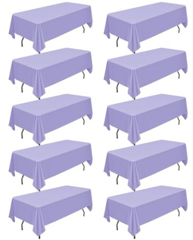 10 Packs Lavender Polyester Tablecloth 60 x 102 inch Rectangle Table Cloth for 6 Foot Tables Wrinkle Resistant Washable Fabric Table Cover Polyester Lavender Table Cloth for Party,Wedding, Banquet