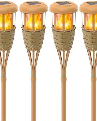 Evelynsun Solar Outdoor Lights, Solar Torch Lights Outdoor Flickering Flame, Outdoor Decorations for Patio Path Yard - 4 Pack