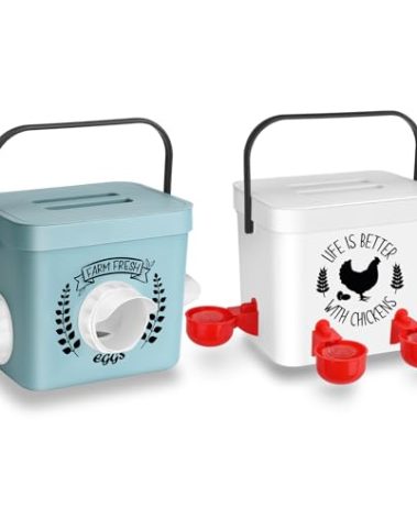 ‎Tgeyd Chicken Feeder and Chicken Waterer Set - Hanging Automatic Chicken Feeder No Waste - Chicken Coop Accessories - Poultry Waterer with 2 Gallon/10 Pounds