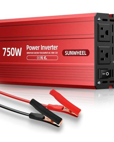 SUNWHEEL 750W Power Inverter, DC 12V to 110V AC Car Inverter with LCD Screen Display, 2 AC Outlets, Equipped with 2 Clips for Truck, Home, Vehicles, Laptop, Trip