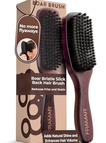 FRAMAR Slick Back Hair Brush Boar Bristles – Slick Back Brush, Smoothing Hair Brush For Women, Boar Bristle Hair Brush For Fine Hair, Slickback Brush For Volume and Shine - Brown Velvet