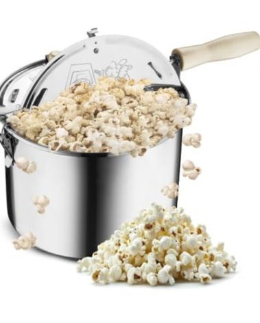 Stovetop Popcorn Maker - 6.5-Quart Stainless-Steel Popcorn Popper with a Hand Crank, Vented Lid, and Stir Paddle by Great Northern Popcorn (Silver)