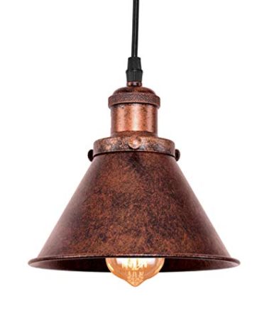 Lingkai Farmhouse Pendant Light Rustic Cone Shade Mounted Fixture Hanging Ceiling Lamp Antique Painted Vintage Finish Small Light