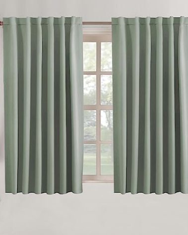 Turquoize Blackout Curtains 54 Inch Length Rod Pocket Back Tab Blackout Curtains for Bedroom Insulated Curtains Room Darkening Window Treatments for Small Windows, 52" x 54", 2 Panels, Light Sage