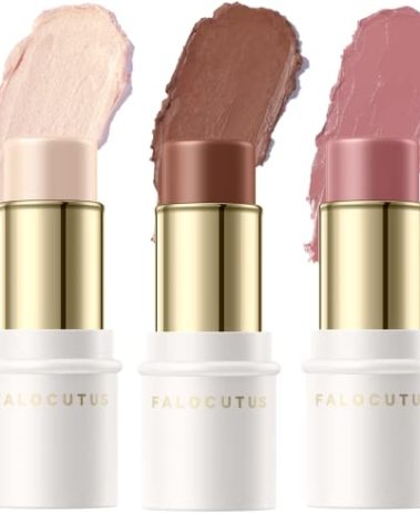 FALOCUTUS 3 Pcs NEUTRAL Contour Stick Set,Cream Blush & Highlighter Bronzer Pen,Long Lasting & Smooth Natural Face Contouring Illuminator,Professional Makeup Kit for All Skin