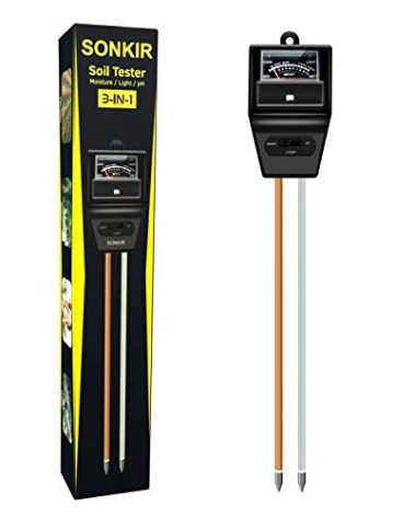 SONKIR Soil pH Meter, MS09 3-in-1 Soil Moisture/Light/pH Tester Gardening Tool Kits for Plant Care, Great for Garden, Lawn, Farm, Indoor & Outdoor Use (Black)