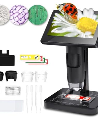 Digital Microscope for Adults & Kids, 5.0'' Screen, 1000x Optical & 8X Digital Zoom, Coin Magnifier with Light, Photo & Video Capture for Observing Cells, Coins, Soldering Joints, Specimens