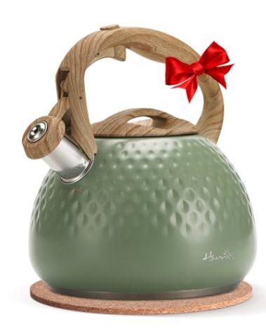 harriet Tea Kettle, Tea Pot for Stovetop, 2.5QT Whistling Kettle with 5-Layers bottom, Food Grade Stainless Steel Kettles with Hot-Resistant Handle Gas Electric Applicable, Green