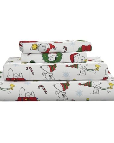 Peanuts® Snoopy Christmas Holiday Microfiber Sheet Set – Queen, 4 Piece Set (Official Peanuts Product) by Franco Collectibles