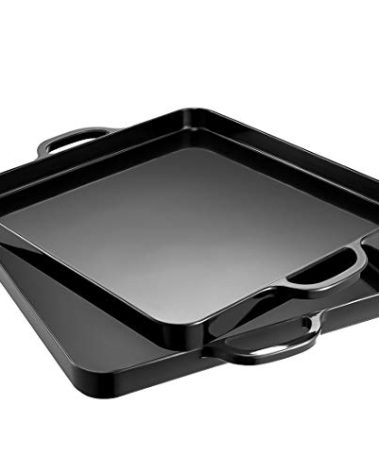 i BKGOO Foodservice Black Plastic Tray with Handle Set of 2 Large Melamine Cube Serving Platters for Parties, Table, Kitchen Size(12.5"x12.5"x1")