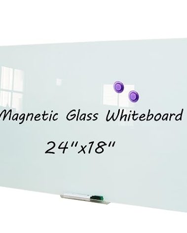 DEVELOP Magnetic Glass Whiteboard, 24 x 18 Inches (60 x 45 cm), Small Tempered Glass Dry Erase Board for Wall, Frameless Whiteboards with Marker Tray, 4 Markers, 2 Magnets, 1 Eraser
