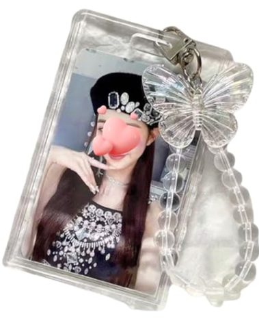 Clear Butterfly Photocard Holder with Keychain, Acrylic Cute Badge Holder, Transparent PC Holder Photocards Holder for Card Collection Bus ID Bank Card, Gift for Kpop Lover(No Photocard)