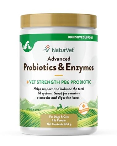 NaturVet – Advanced Probiotics & Enzymes - Plus Vet Strength PB6 Probiotic | Supports and Balances Pets with Sensitive Stomachs & Digestive Issues | for Dogs & Cats (1 lb)